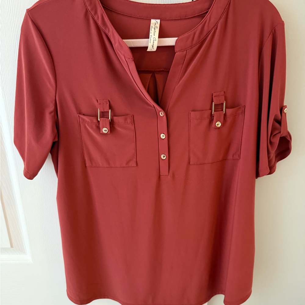 Cato Maroon Blouse with Buckle Accents